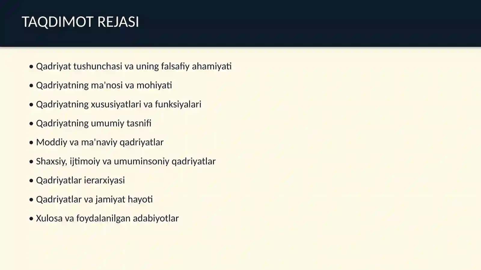 Qadriyat tushunchasining ma'nosi va uning umumiy tasnifi 2