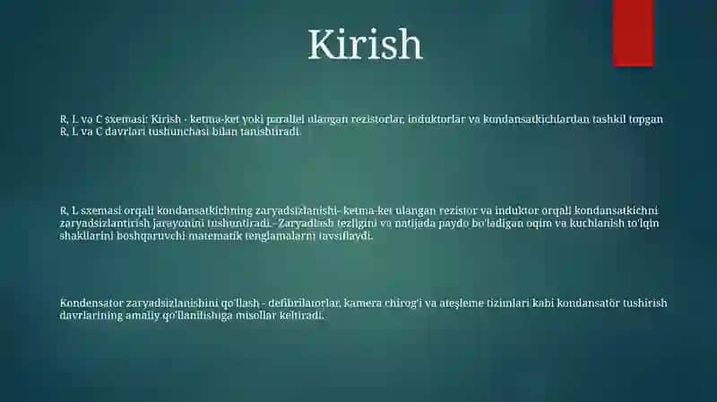 R, L Zanjiri Bo‘Yicha Zaryadsizlanishi 2