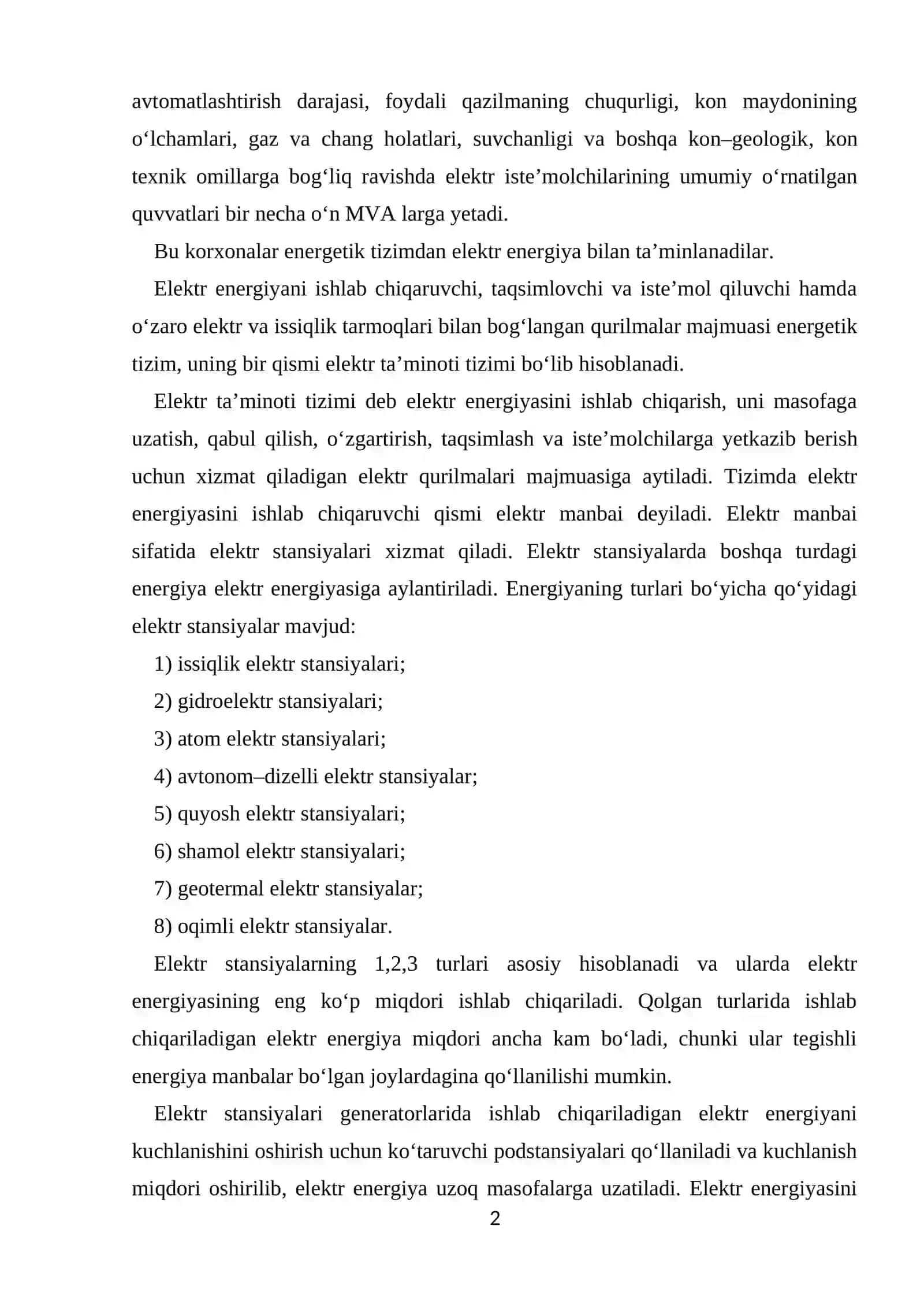 Konchilik korxonalari elektr ta’minoti tizimi 2