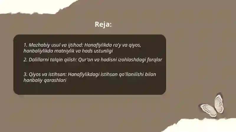 Hanafiylik va Hanbaliylik mazhabining o'zaro farqlari 2