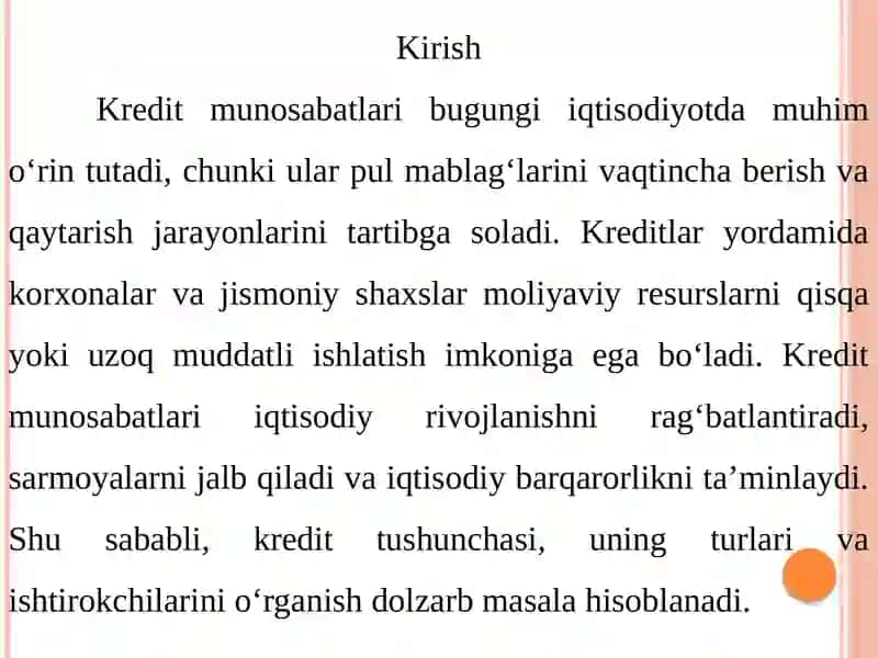 Kredit munosabatlari va ularning turlari 2