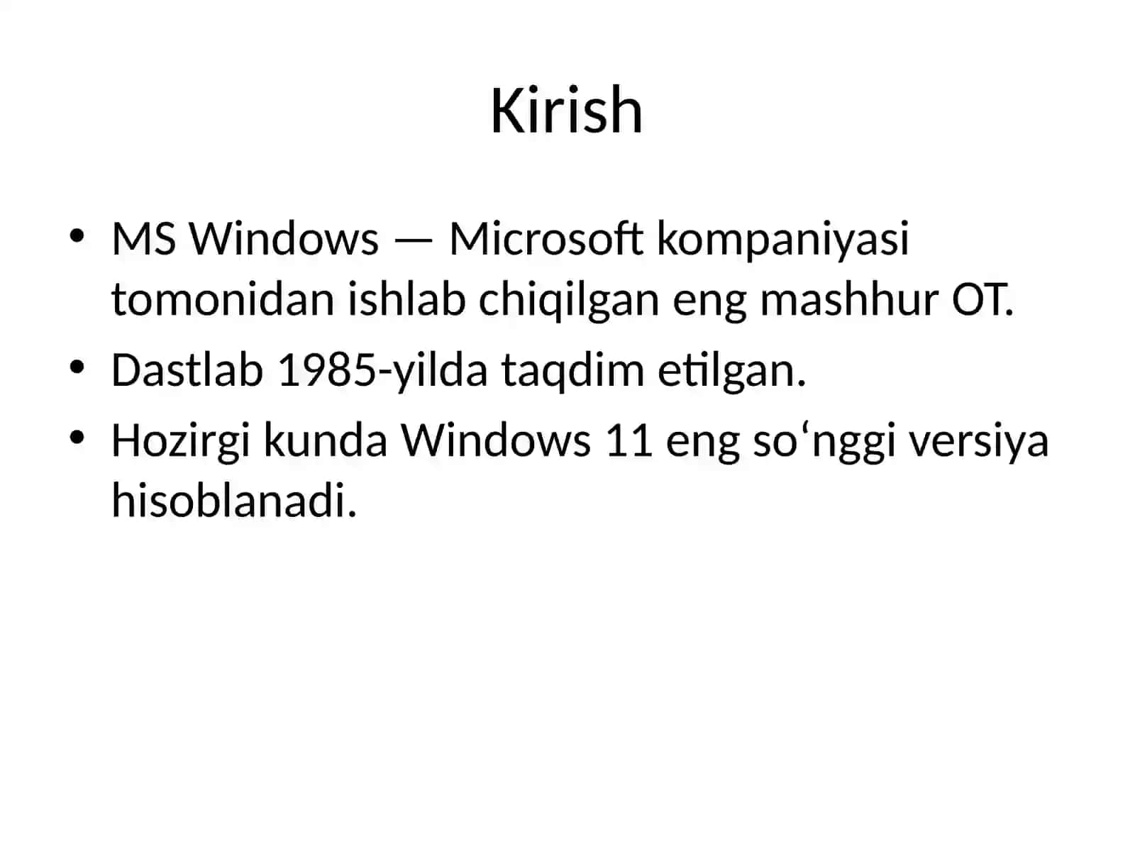 MS Windows operatsion tizimi va uning imkoniyatlari 2