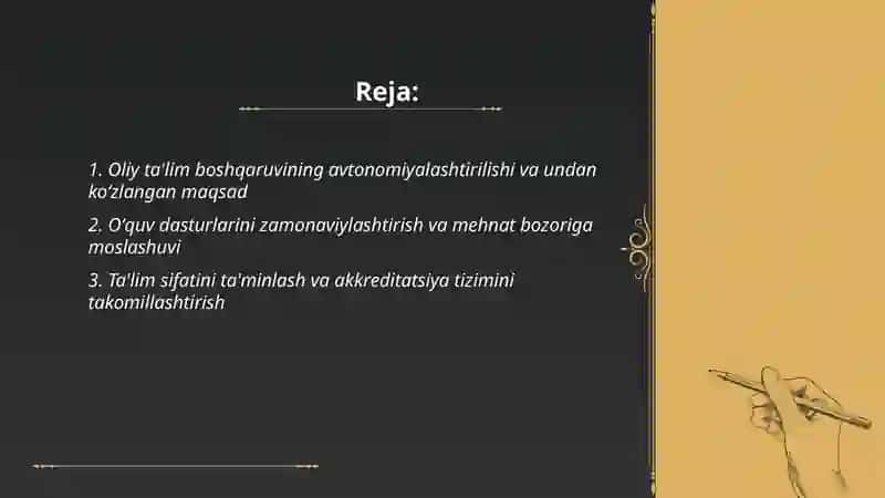 Oliy talim sohasidagi islohotlar va undan koʻzlangan maqsad 2