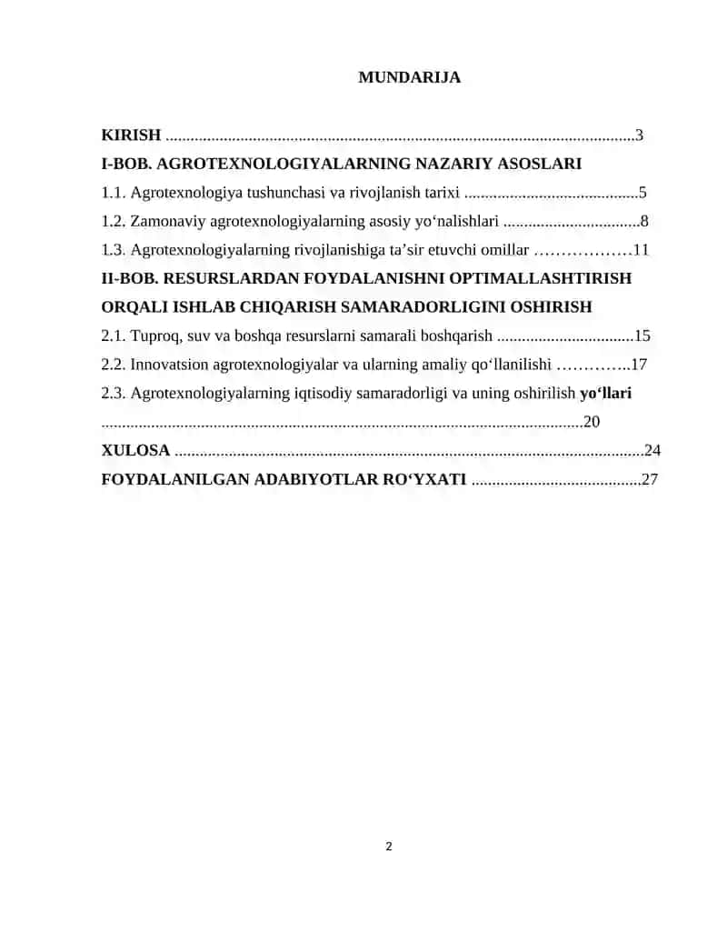 Agrotexnologiyalarning maqsadi va vazifalari 2