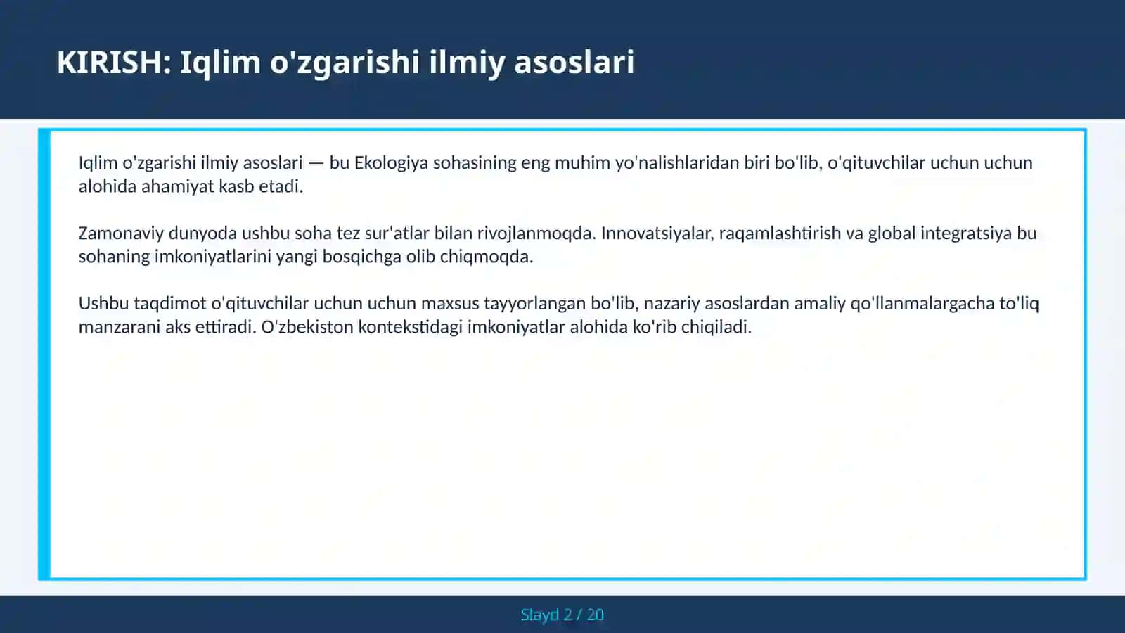 IQLIM O'ZGARISHI ILMIY ASOSLARI 2