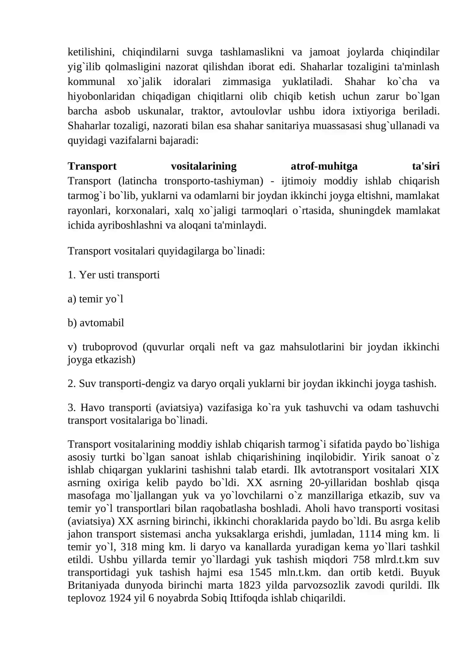 SHAHAR HAVOSINING HOLATI, SHAHAR MUHITINI TRANSPORT SHOVQINIDAN HIMOYALASH, MIKROIQLIMNI YAXSHILASH 2