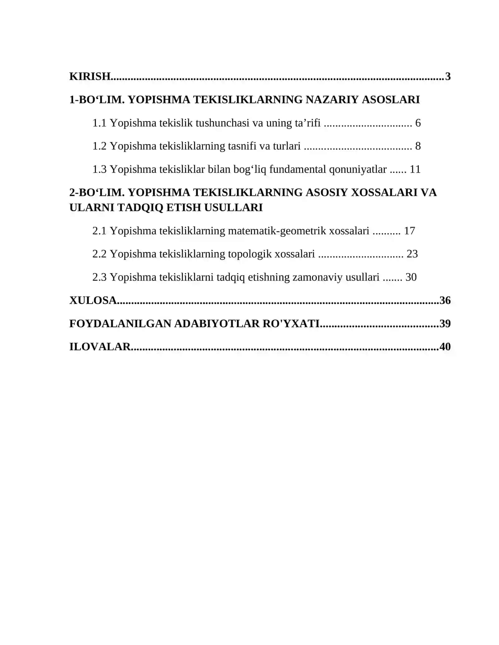 Yopishma tekislik va ularning xossalari 2