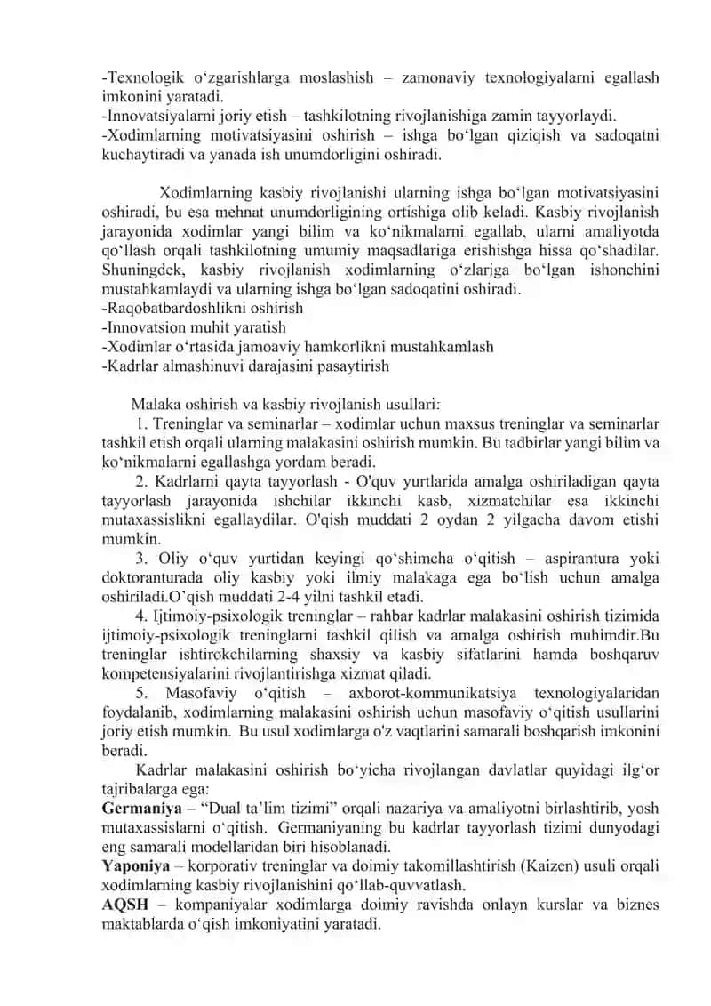 Kadrlar malakasini oshirish va kasbiy rivojlantirish 2