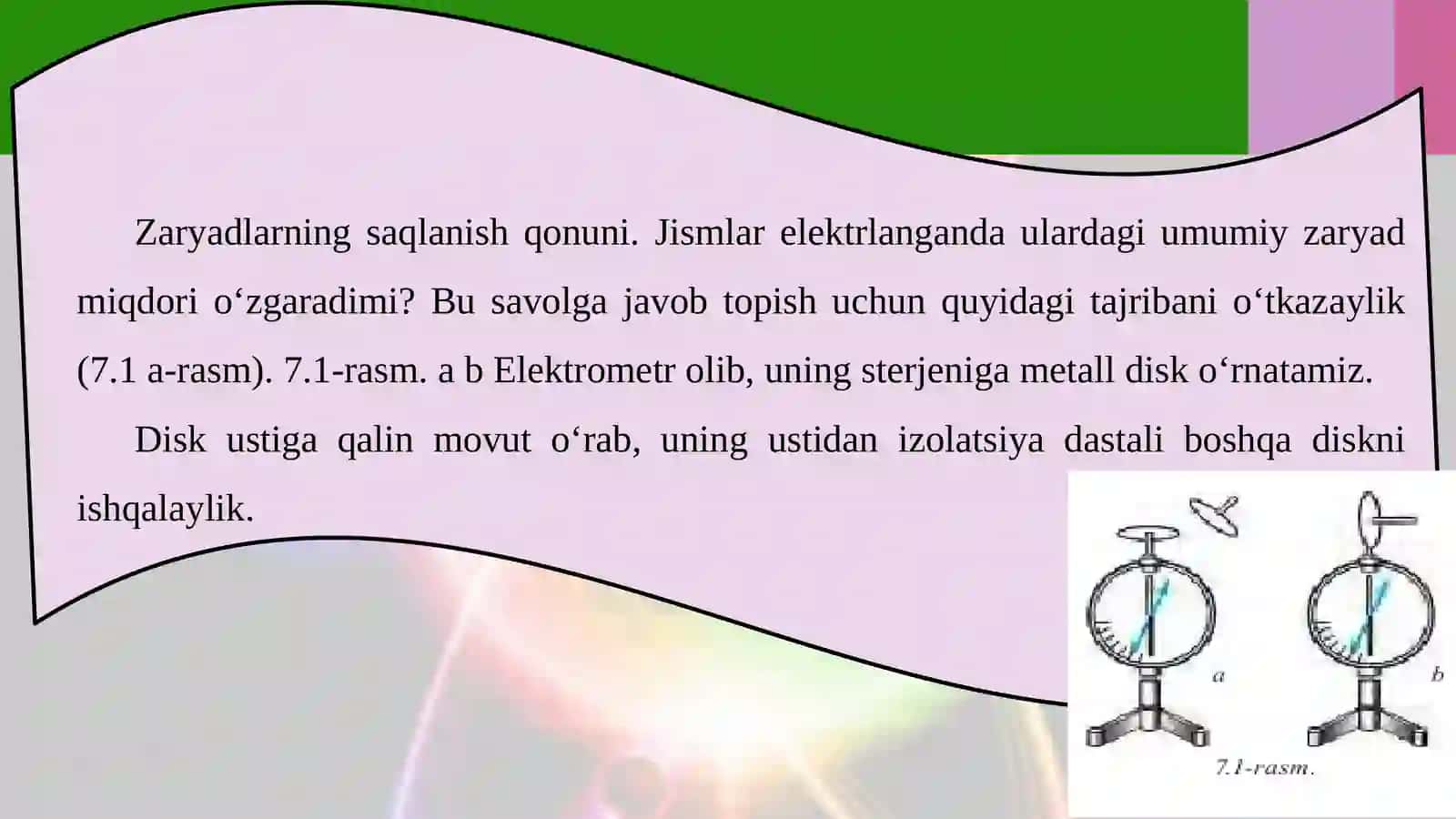 10-sinf Fizika fanidan Zaryadning saqlanish qonuni dars taqdimoti 2