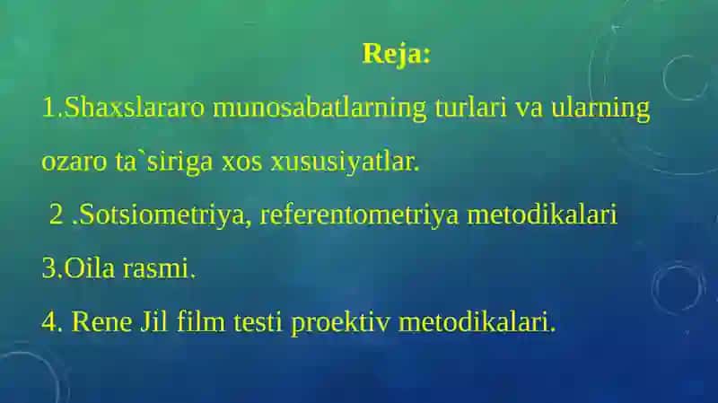 SHAXSLARARO MUNOSABATLAR PSIXODIAGNOSTIKASI 2