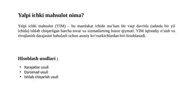 Yalpi ichki mahsulotni ishlab chiqarish usulida hisoblash 2