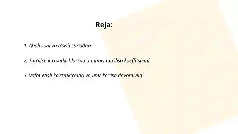 Aholi orasida demografik koʼrsatgichlar 2