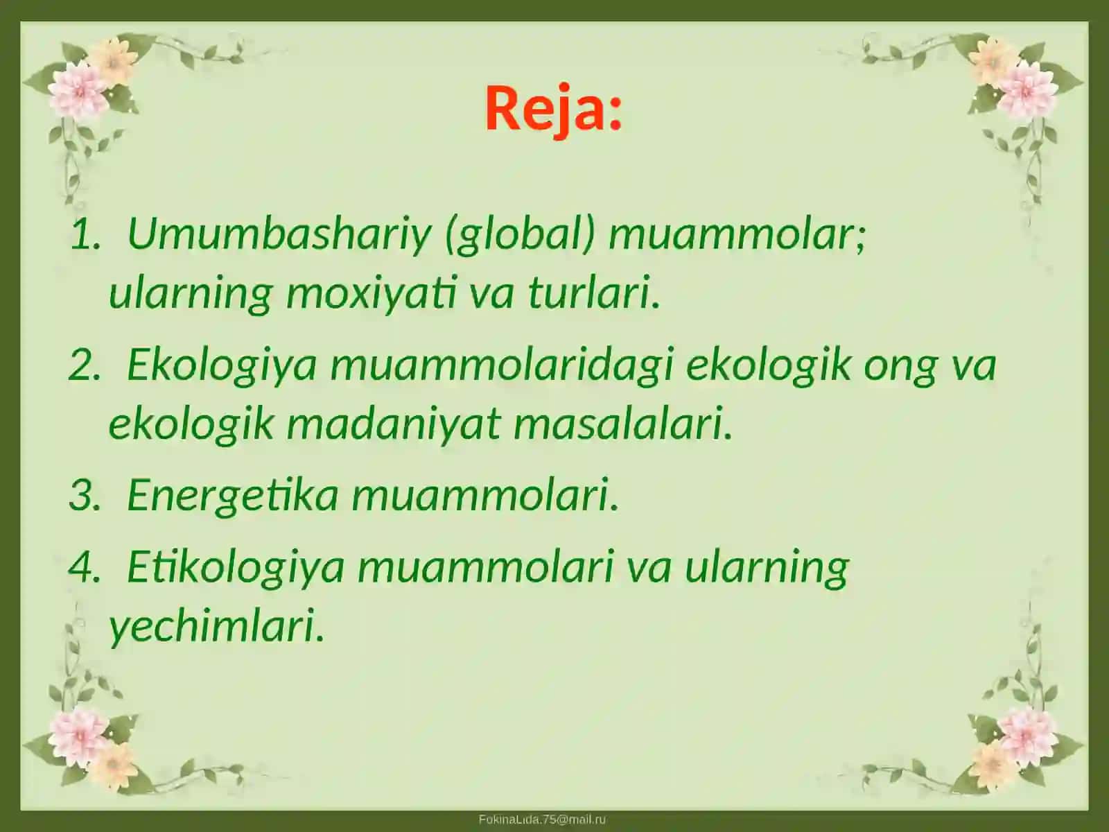 Global muammolar va ularning hal etish yo’llari 2
