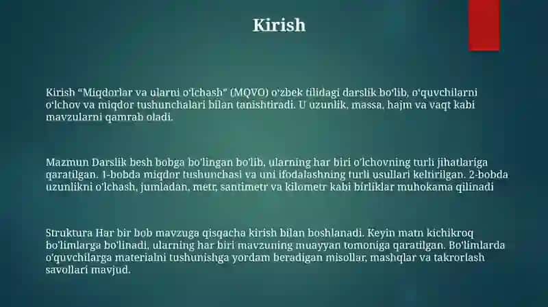Miqdorlar Va Ularni O'Lchash Ismailovna 2