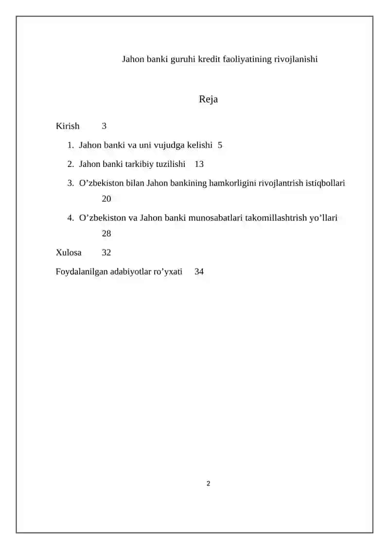 Jahon banki guruhi kredit faoliyati rivojlanishi 2