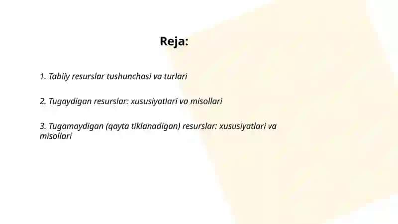 Tabiiy resurslar va ulardan oqilona foydalanish 2