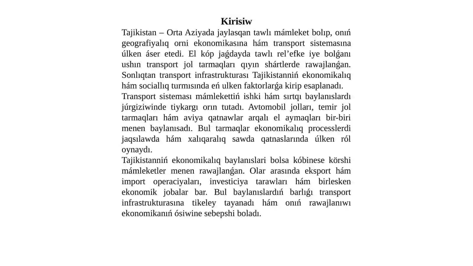 Tajikistanniñ transporti hám ekonomikalıq baylanıslari teması 2