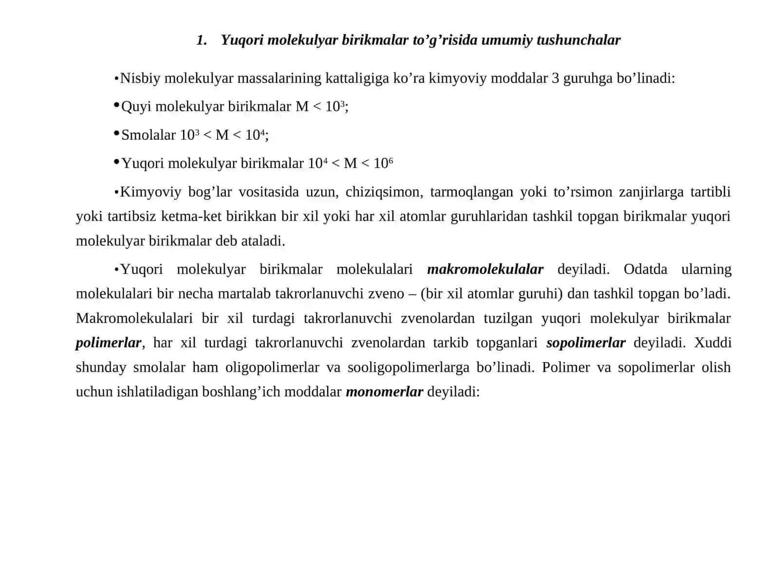Yuqori molekulyar birikmalar kumyosi 2