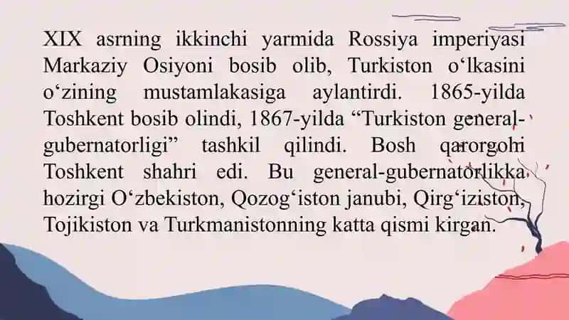 Rossiya imperiyasining Turkiston o’lkasining XX asr boshlarida mustamlakachilik siyosati 2