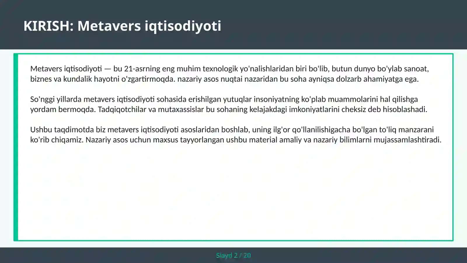 METAVERS IQTISODIYOTI 2