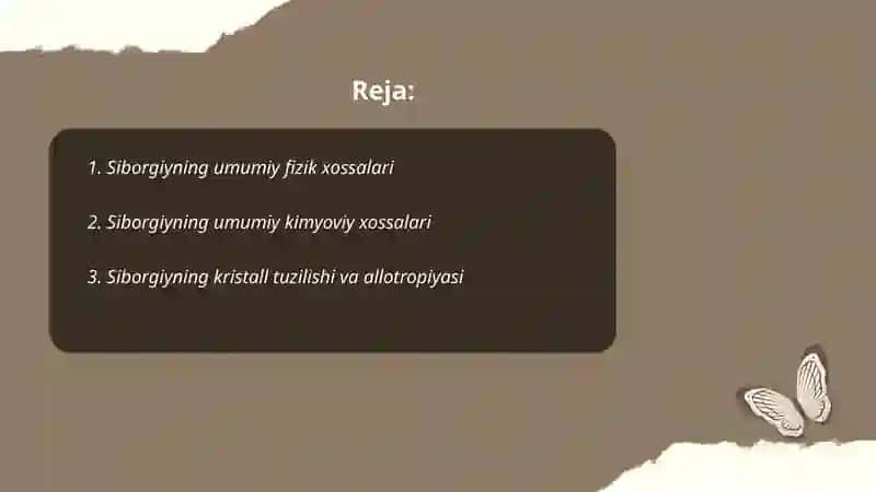 Siborgiyning kimyoviy belgisi Si 2