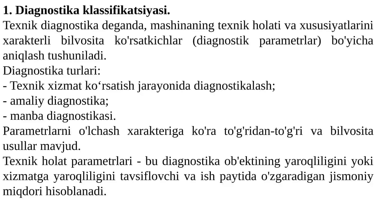 TEXNIK DIAGNOSTIKA USULLARINING HARAKTERISTIKASI 2