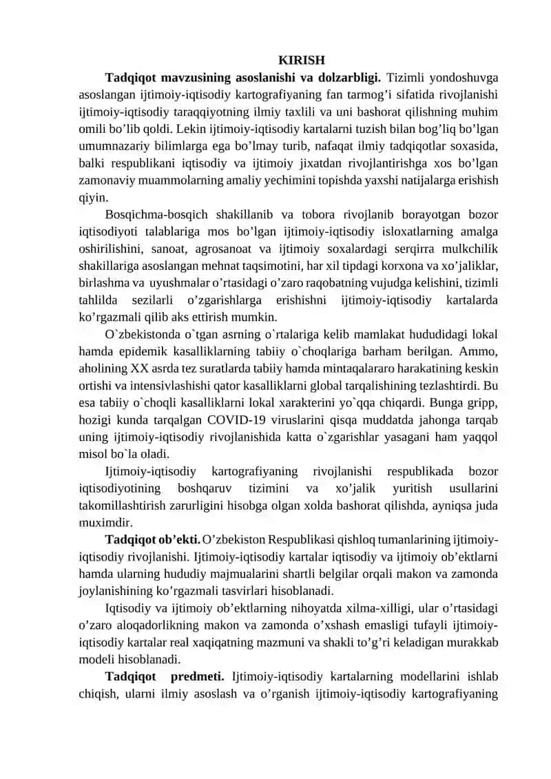 "QISHLOQ, MA’MURIY TUMANLARNING YIRIK MASSHTABLI IJTIMOIY-IQTISODIY KARTALARINI TUZISH" 2