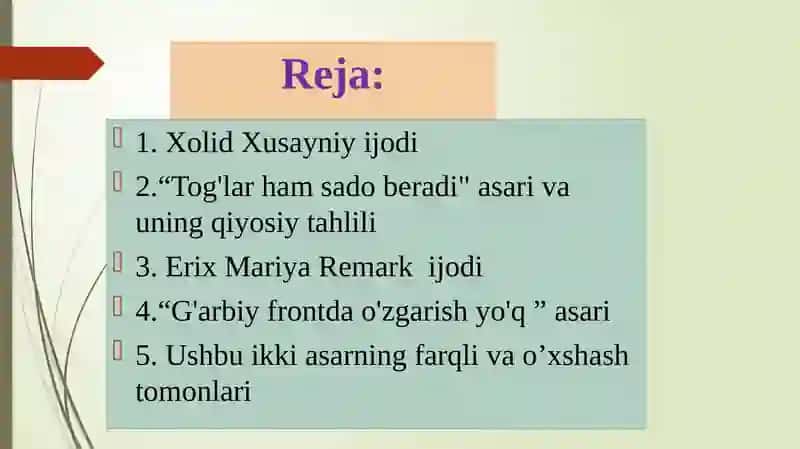 Xolid Husayniy VA Remark asarlari taxlili 2