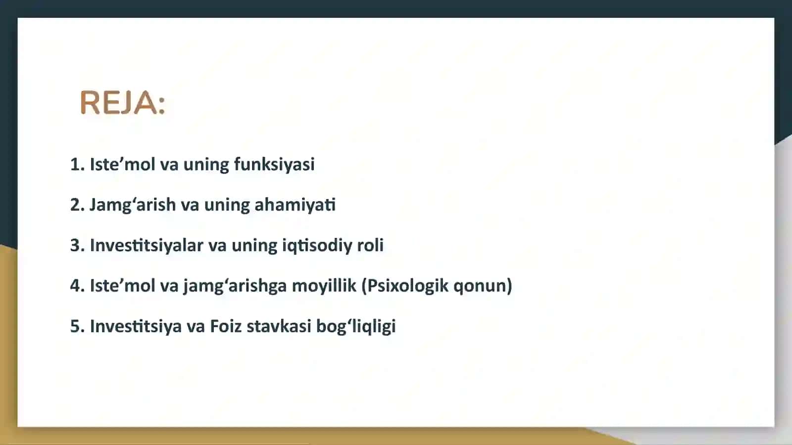 Iste’mol jamgʻarish va investitsiyalar 2