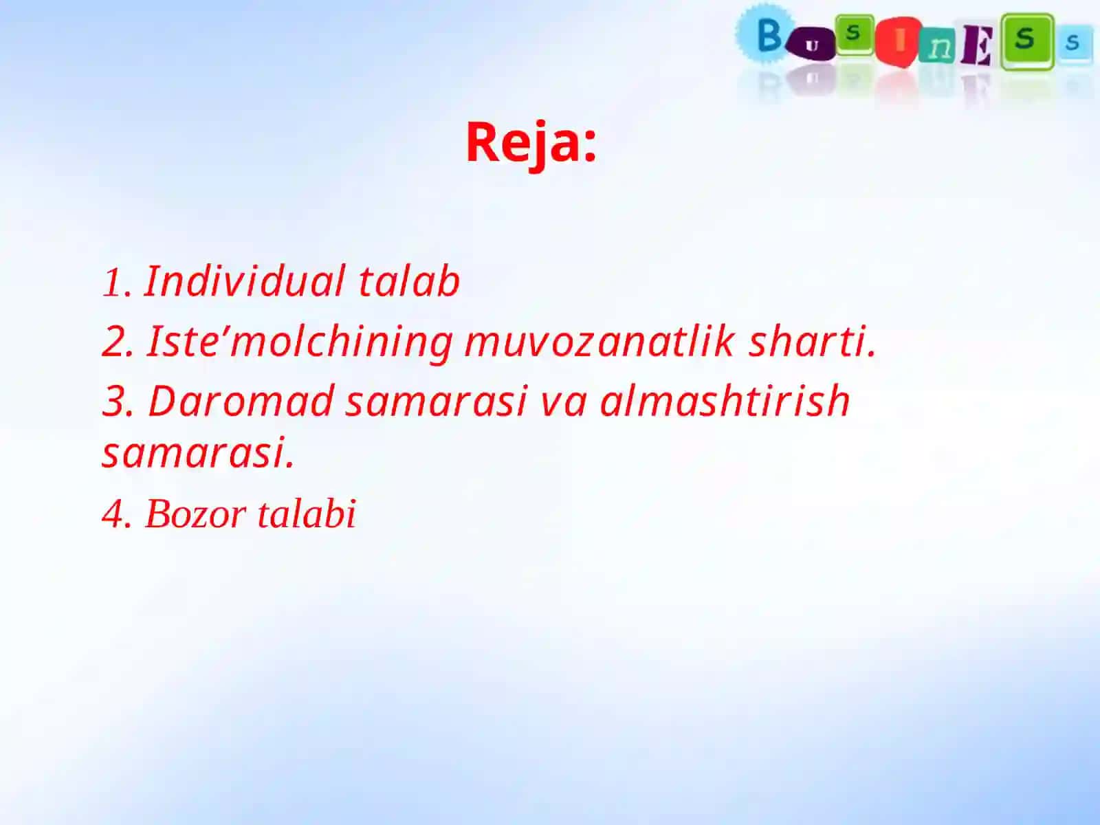 Yakka (individual) va bozor talabi 2