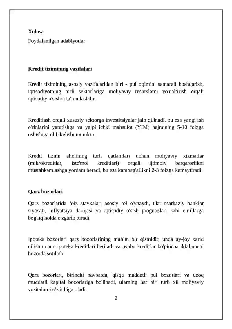 Kredit tizimi va uning tarkibi 2