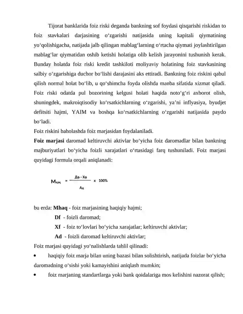 FOIZ RISKI VA UNI BOSHQARISH USULLARI 2