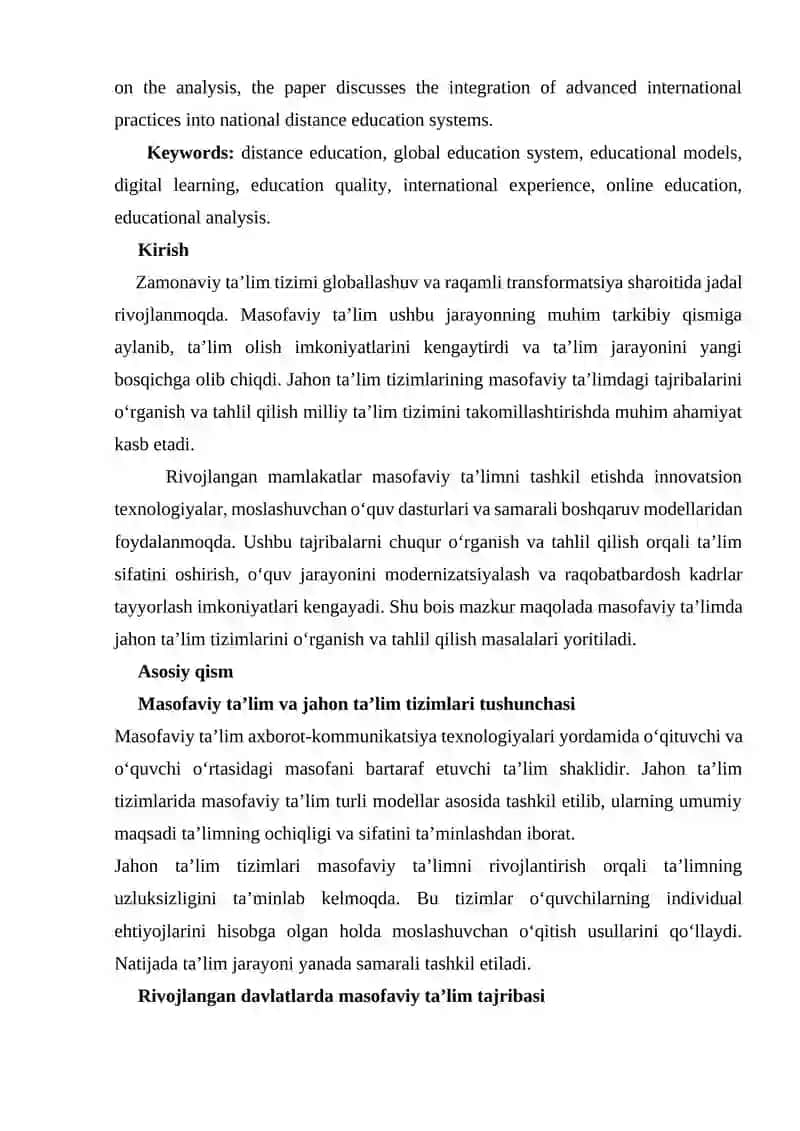 MASOFAVIY TA’LIMDA JAHON TA’LIM TIZIMINI O‘RGANISH VA TAHLIL QILISH 2