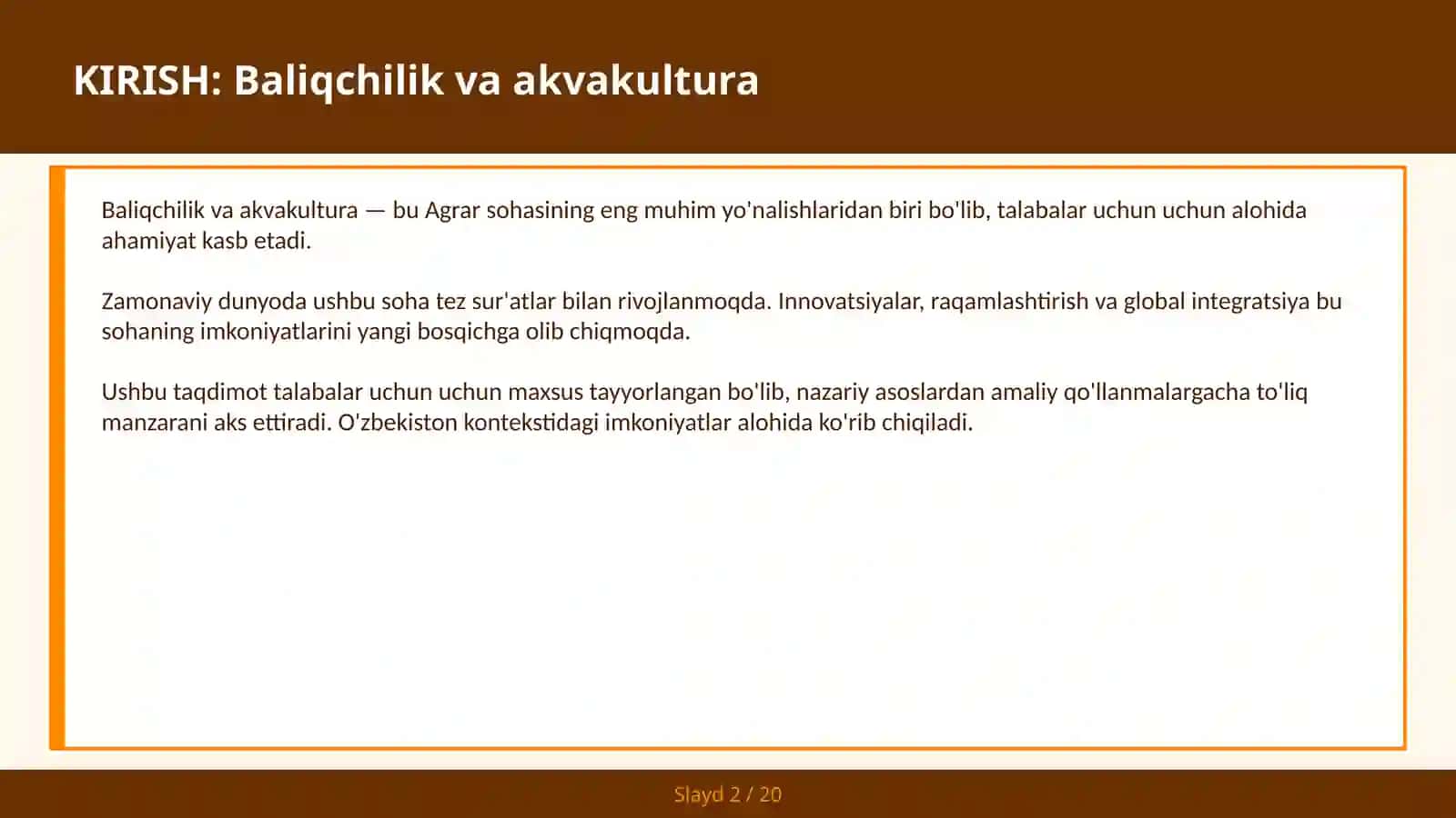 BALIQCHILIK VA AKVAKULTURA 2