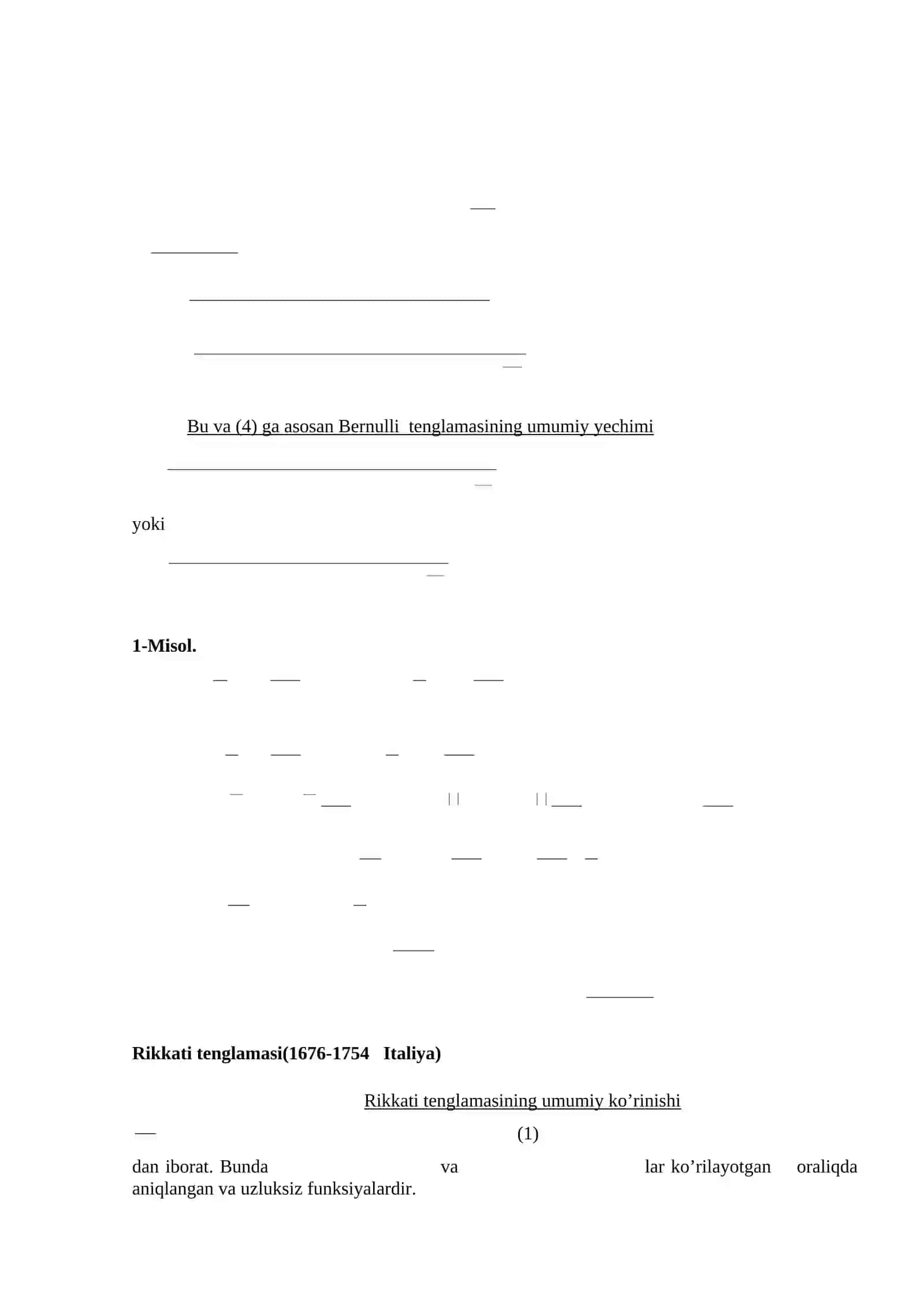 Bernulli va Rikkati tenglamalari 2