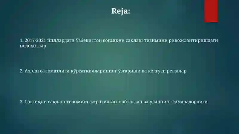 Sog'liqni saqlash tizimini rivojlantirish 2