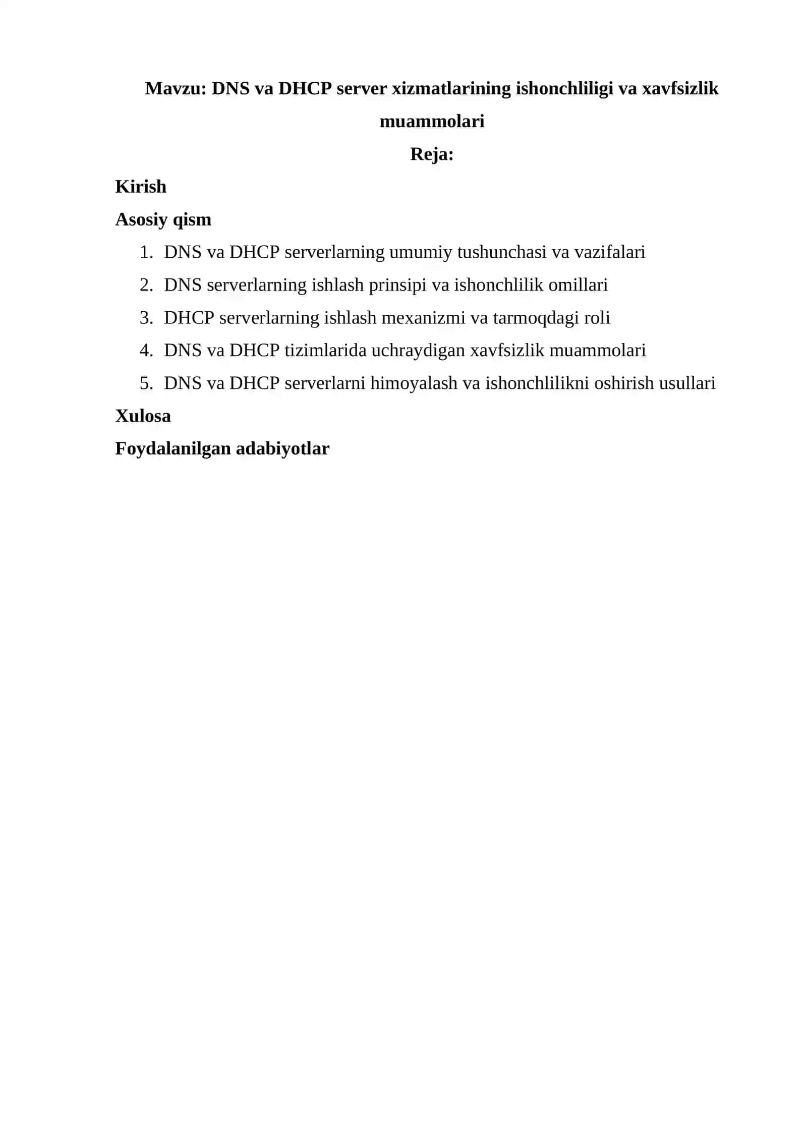 DNS va DHCP server xizmatlarining ishonchliligi va xavfsizlik muammolari 2