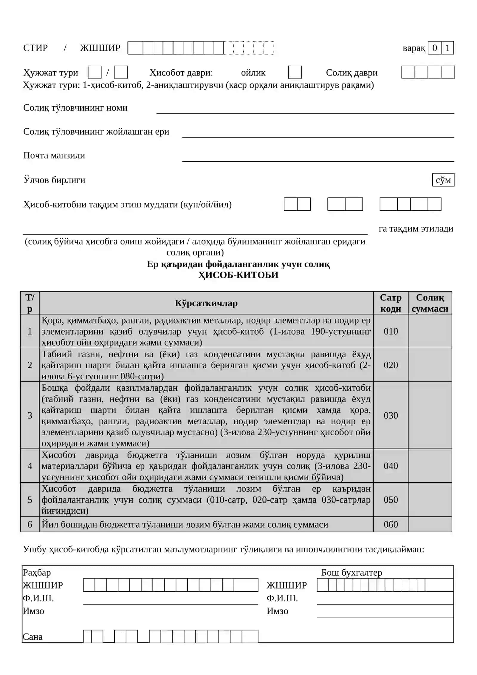 Солиқ Ҳисоботи Шакллари 2