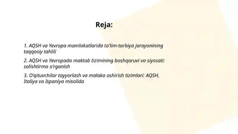 AQSHva Yeropa mamlakatlrid taʼlim - tarbiya 2