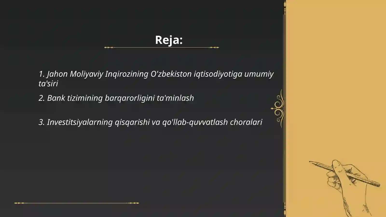 2008 yilgi jahon moliyaviy inqirozining o‘zbekistonga tasiri va uning oqibatlarini bartaraf etish choralari 2