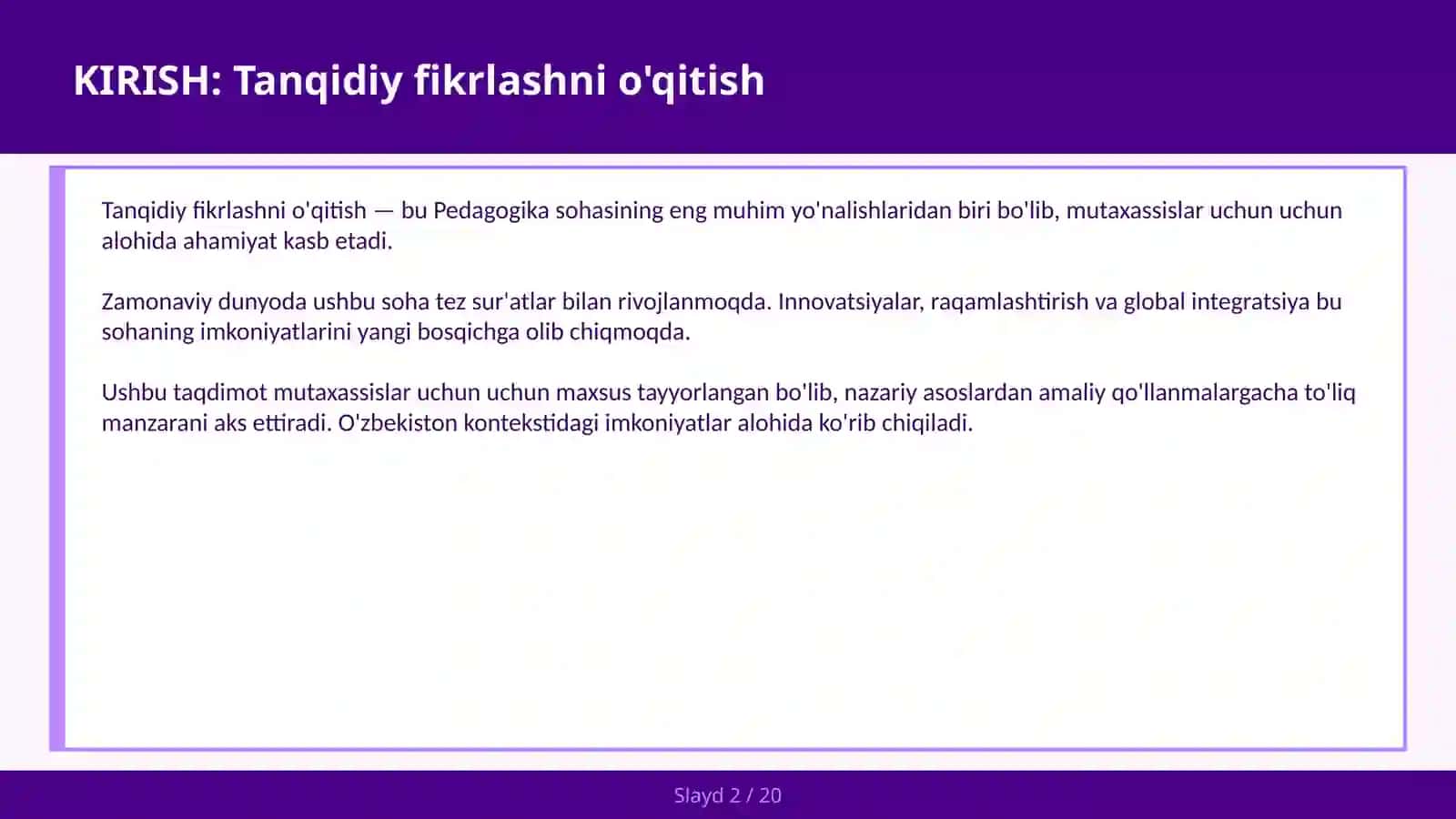 Tanqidiy fikrlashni o'qitish 2