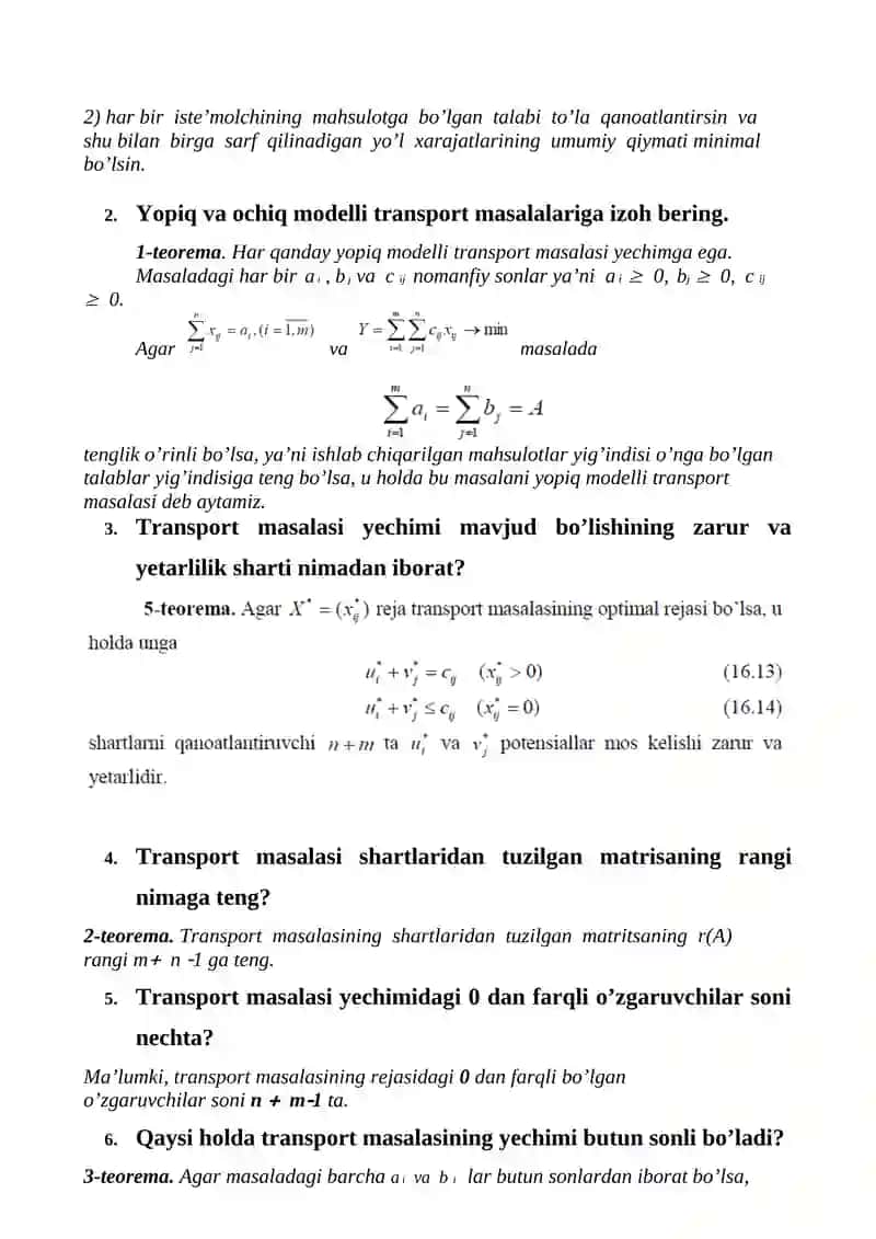 Transport masalasining matematik modeli 2
