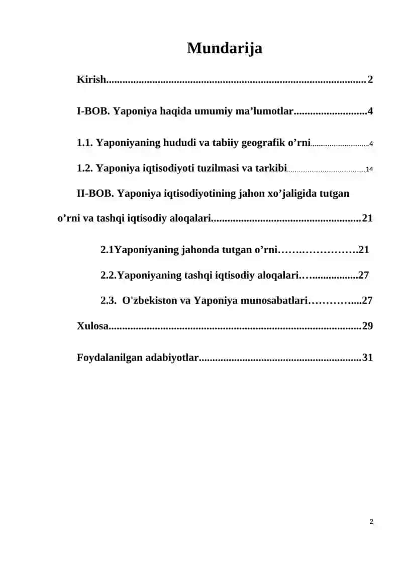 Yaponiya iqtisodiyoti va uning jahon iqtisodiyotida tutgan o'rni 2