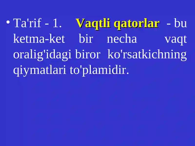 13-Mavzu. Vaqtli qatorlarda ekonometrik modellashtirish 2