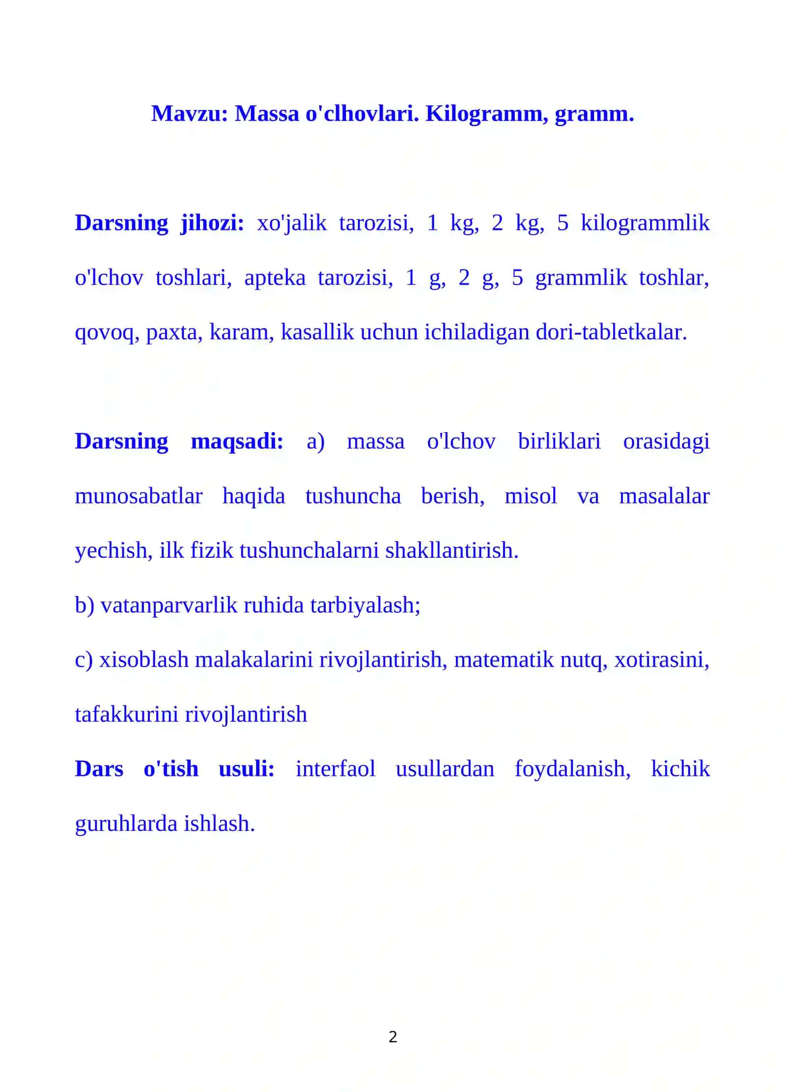 Massa o'clhovlari. Kilogramm, gramm 2
