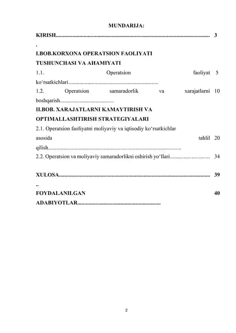KORXONA OPERATSION FAOLIYATI TAHLILI. 2