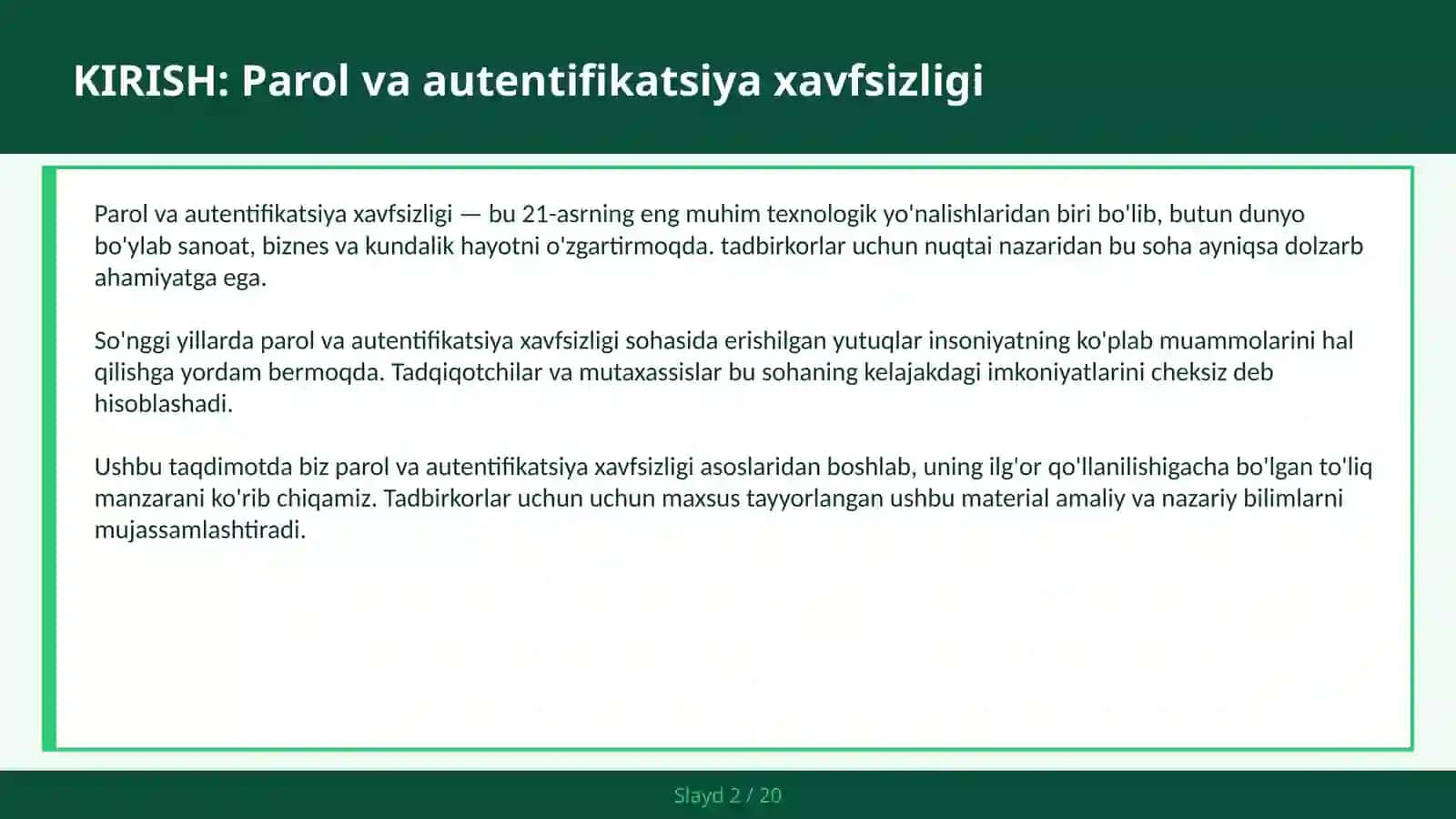 PAROL VA AUTENTIFIKATSIYA XAVFSIZLIGI 2