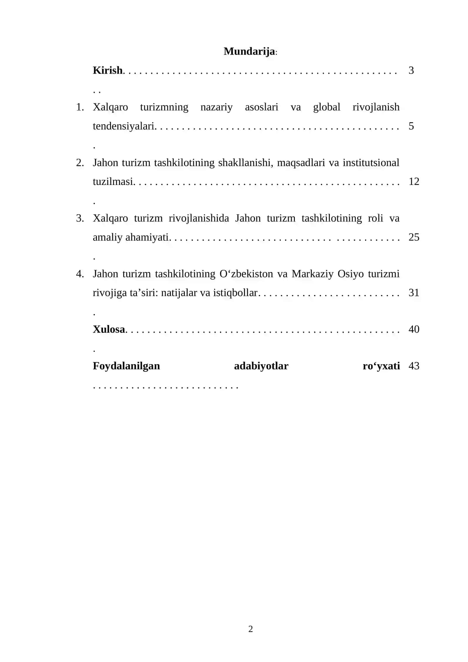 XALQARO TURIZM RIVOJLANISHIDA JAHON TURIZM TASHKILOTINING AHAMIYATI 2