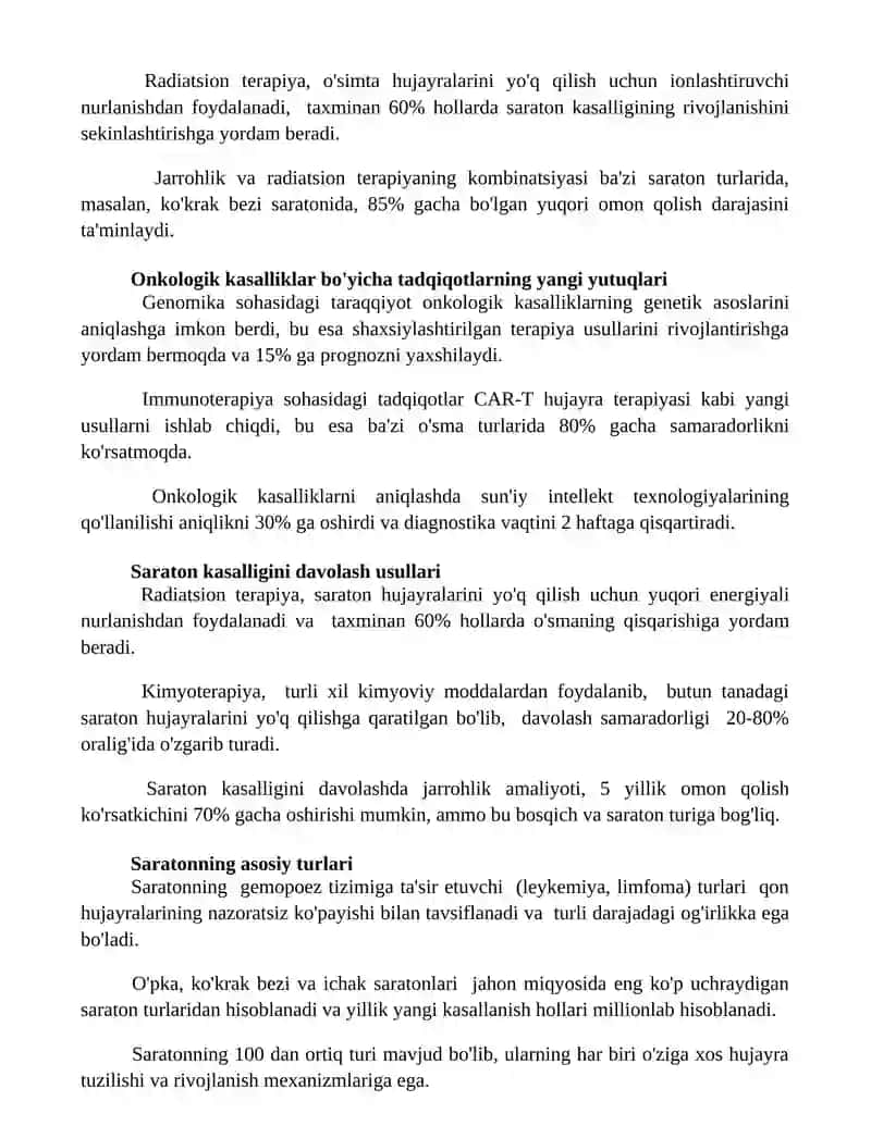 Onkologik kasalliklar haqida tushuncha 2