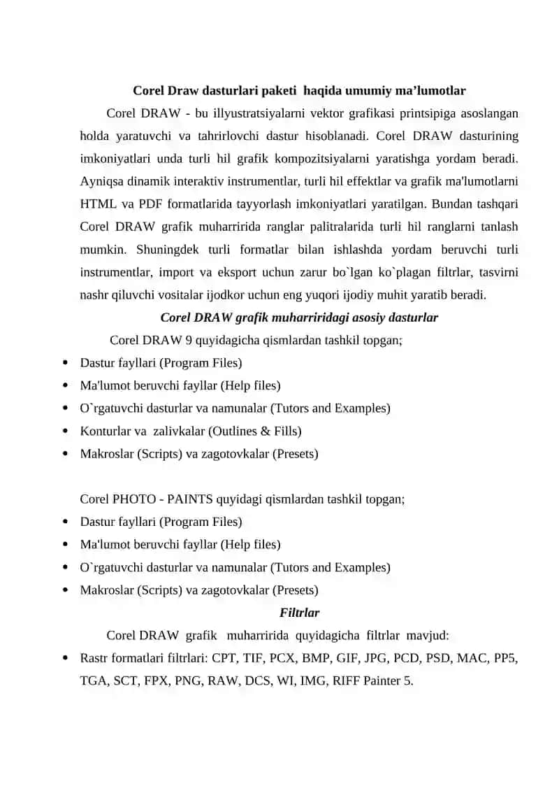 Corel Draw dasturlari pakеti 2